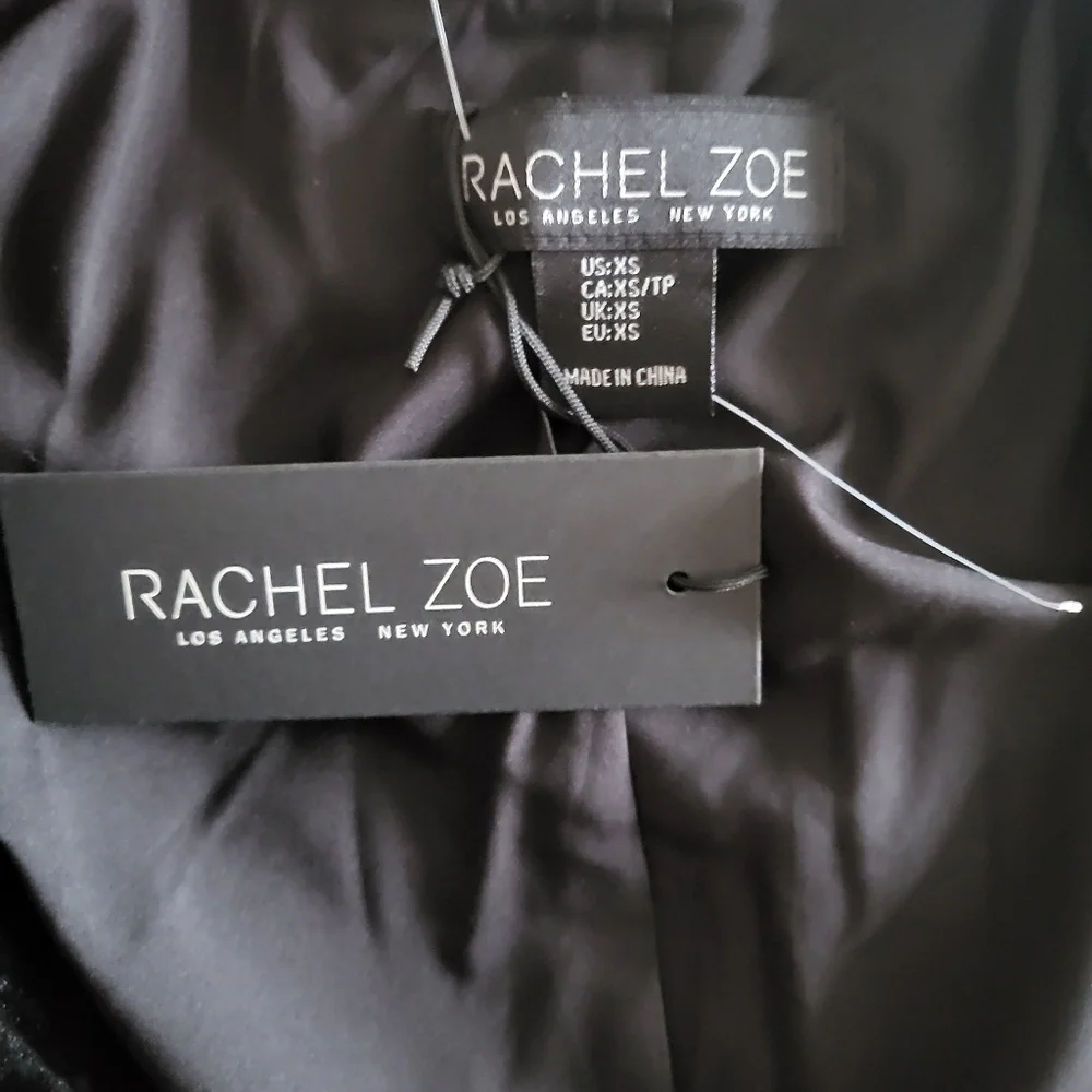 New Rachel Zoe Velvet Single Button Long Black Blazer NWT Size X-Small